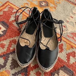 ZARA Basic collection. Leather, ankle wrap Espadrille, Size EU37, US 7